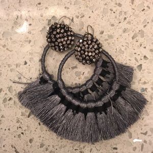 Anthropologie Blue Hoop cord tassel earrings